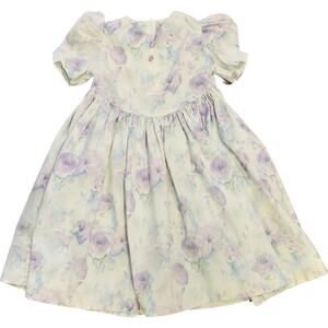 Vintage Girls Easter Dress Size 5-6 Small White Lavender Circle Skirt No Collar